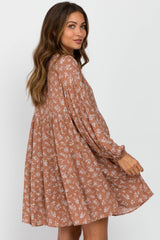 Rust Floral Long Sleeve Babydoll Maternity Dress