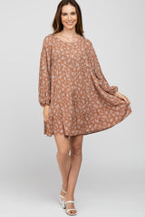 Rust Floral Long Sleeve Babydoll Maternity Dress