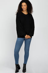 Black Knit Balloon Sleeve Sweater