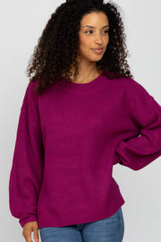 Magenta Knit Balloon Sleeve Sweater