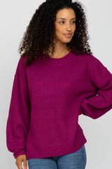 Magenta Knit Balloon Sleeve Maternity Sweater