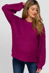 Magenta Knit Balloon Sleeve Maternity Sweater