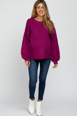 Magenta Knit Balloon Sleeve Maternity Sweater