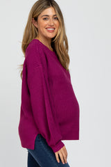 Magenta Knit Balloon Sleeve Maternity Sweater