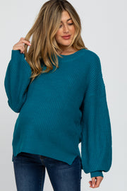 Teal Knit Balloon Sleeve Maternity Sweater