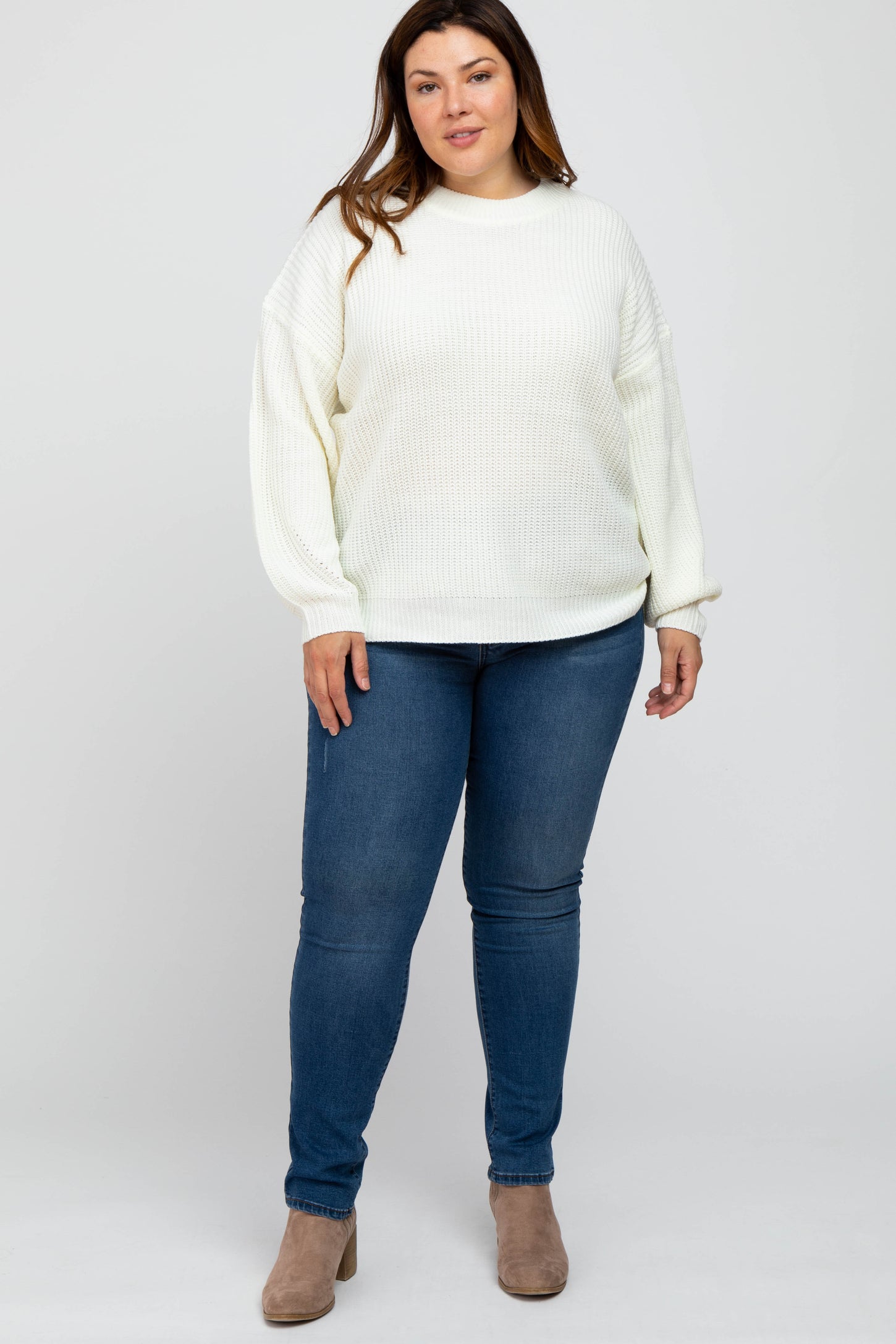 Ivory Contrast Stitch Plus Dolman Sleeve Top– PinkBlush