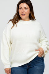 Ivory Knit Balloon Sleeve Plus Sweater