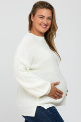 Ivory Knit Balloon Sleeve Plus Maternity Sweater