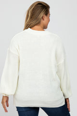 Ivory Knit Balloon Sleeve Plus Maternity Sweater