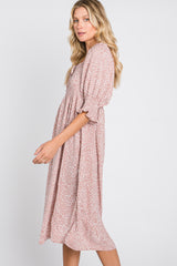 Pink Animal Print Smocked Midi Dress