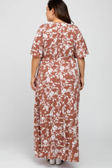 Rust Floral Button Front Plus Maxi Dress