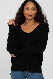 Black Soft Knit V-Neck Sweater