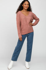 Rust Soft Knit V-Neck Sweater