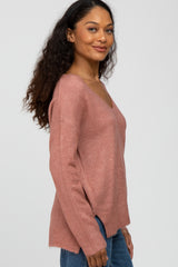 Rust Soft Knit V-Neck Sweater