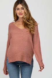 Rust Soft Knit V-Neck Maternity Sweater