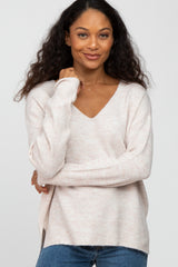 Beige Soft Knit V-Neck Maternity Sweater