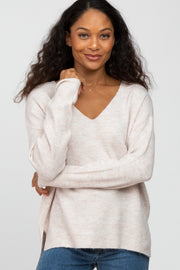 Beige Soft Knit V-Neck Sweater