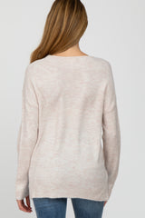 Beige Soft Knit V-Neck Maternity Sweater