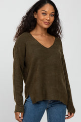 Olive Soft Knit V-Neck Maternity Sweater