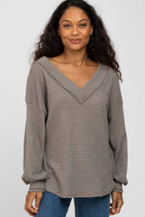 Mocha Waffle Knit V-Neck Maternity Top