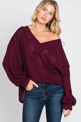 Burgundy Waffle Knit V-Neck Top