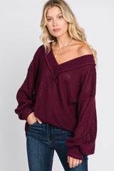 Burgundy Waffle Knit V-Neck Top