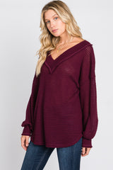 Burgundy Waffle Knit V-Neck Top