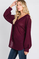 Burgundy Waffle Knit V-Neck Top