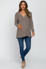 Mocha Waffle Knit Button Down Accent Maternity Top