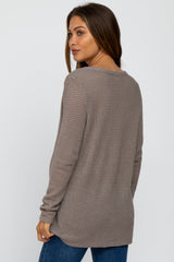 Mocha Waffle Knit Button Down Accent Maternity Top