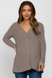 Mocha Waffle Knit Button Down Accent Maternity Top