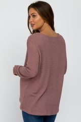 Mauve Waffle Knit Button Down Accent Maternity Top