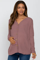 Mauve Waffle Knit Button Down Accent Maternity Top