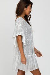 Silver Sequin Ruffle Hem Dress