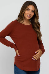 Rust Soft Knit Rounded Hem Maternity Top