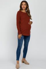 Rust Soft Knit Rounded Hem Maternity Top