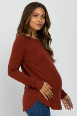 Rust Soft Knit Rounded Hem Maternity Top