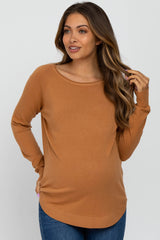 Camel Soft Knit Rounded Hem Maternity Top