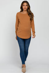 Camel Soft Knit Rounded Hem Maternity Top