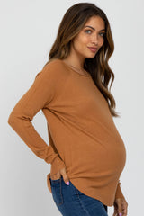 Camel Soft Knit Rounded Hem Maternity Top