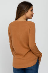 Camel Soft Knit Rounded Hem Maternity Top