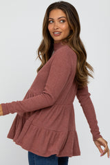 Mauve Brushed Tiered Mock Neck Maternity Top