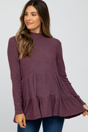 Plum Brushed Tiered Mock Neck Maternity Top