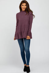 Plum Brushed Tiered Mock Neck Top