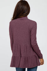 Plum Brushed Tiered Mock Neck Top