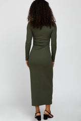 Olive Ribbed Long Sleeve Maxi Dress