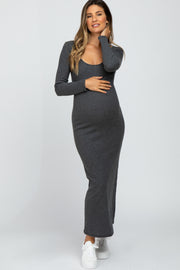 Charcoal Ribbed Long Sleeve Maternity Maxi Dress