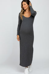 Charcoal Ribbed Long Sleeve Maternity Maxi Dress