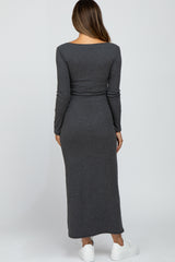 Charcoal Ribbed Long Sleeve Maternity Maxi Dress