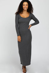 Charcoal Ribbed Long Sleeve Maternity Maxi Dress